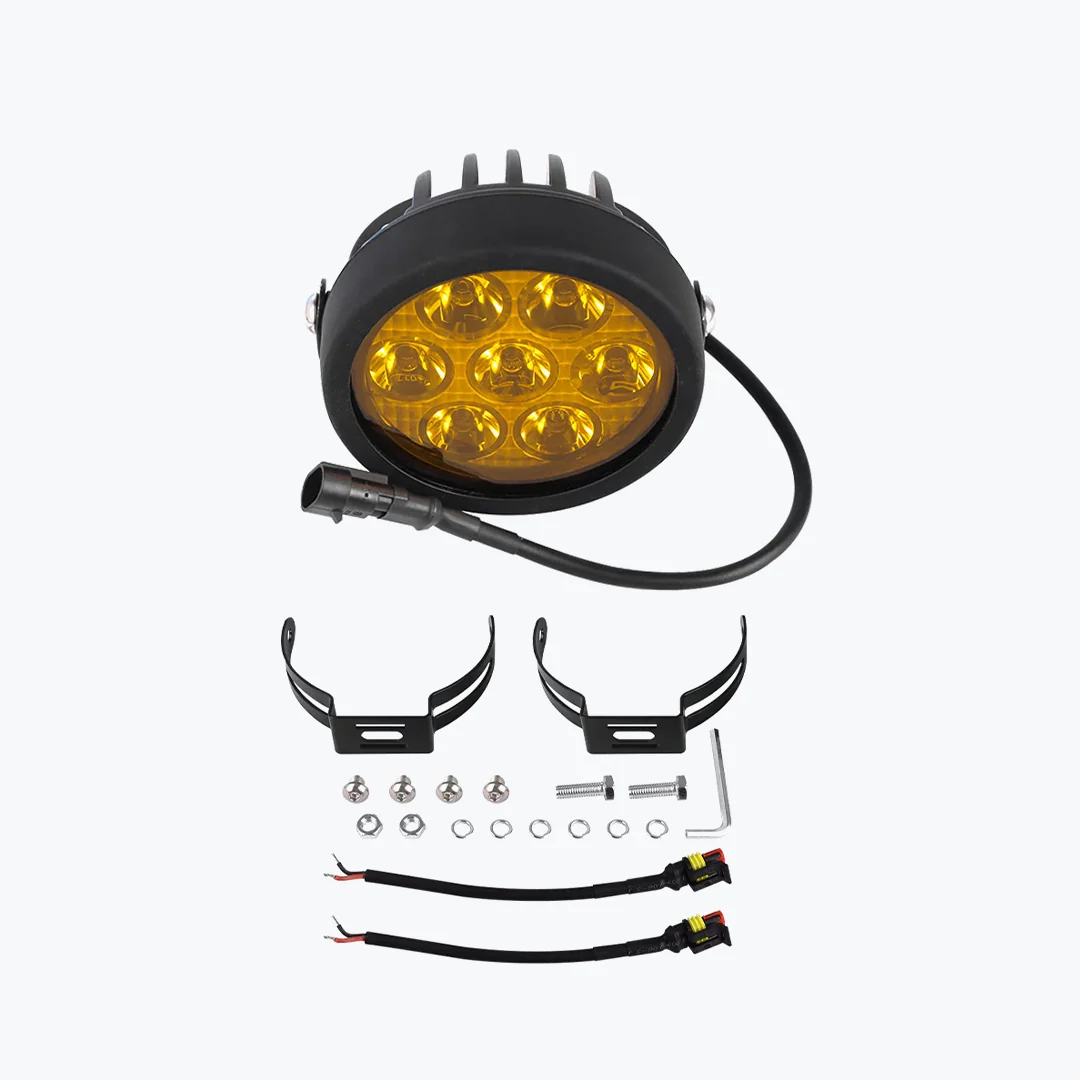 HJG New 7 LED 140W Projector CREE Combo Round Foglight with Yellow Cover 140W 7 LED HJG 140W 5 LED CREE 2 LED Projector 7 LED Foglight Car Accessories Led Headlights Lights Led Fog Lights For Motorcycle Car SUV Lights, Set of 2 with Wiring Harness Kit