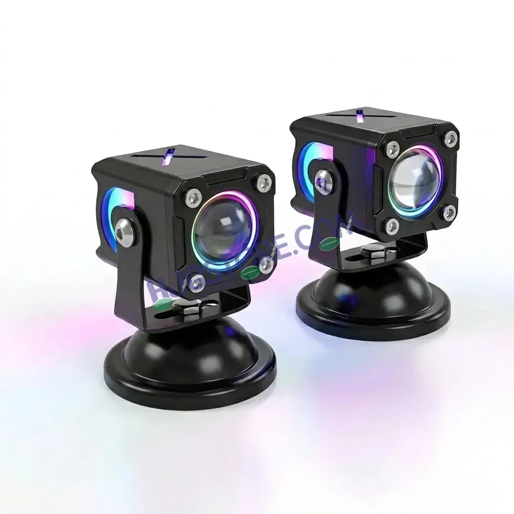 HJG X Drive Mini RGB Foglights with RGB Backlit DRL 40W Fog Light 4000LM Dual Color (3000K Yellow/6000K White) Projector Driving Lamp | Dynamic RGB Backlit DRL (8 Modes) | Wide Beam Auxiliary Light with Inline Ballast for Bike & SUV LIU HJG X Drive