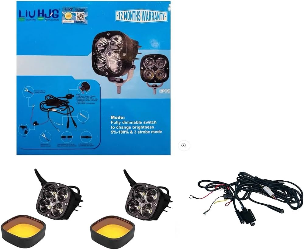 Original HJG 4x4 LED with Brightness Controller Switch Fog Light: 120W-12V White, Yellow Filter Cap