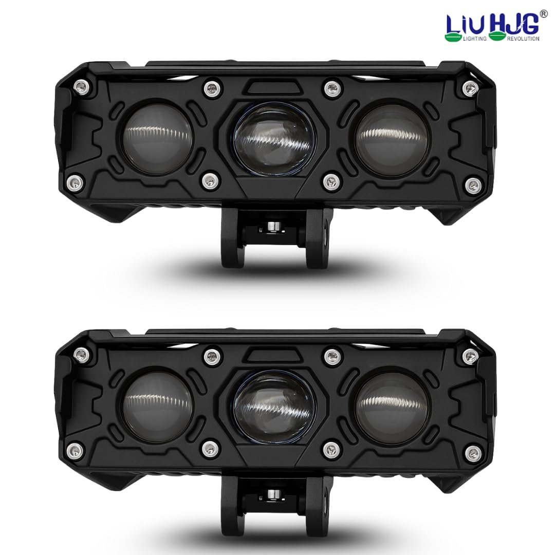 HJG New S75 Triple Projector Lens 180W Foglight Triple LED Projector Fog Lens 180W with Red DRL Foglight Ultra Wide Dual Intensity LED Fog Lights White/Yellow/Red DRL Projector (180W) Universal For All Cars & Bikes LIU HJG S75 Triple Projector Lens